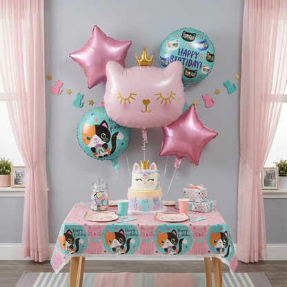 Party Balloons Cartoon Crown Pink Cat Balloon Decoration Combination - S101 party X party