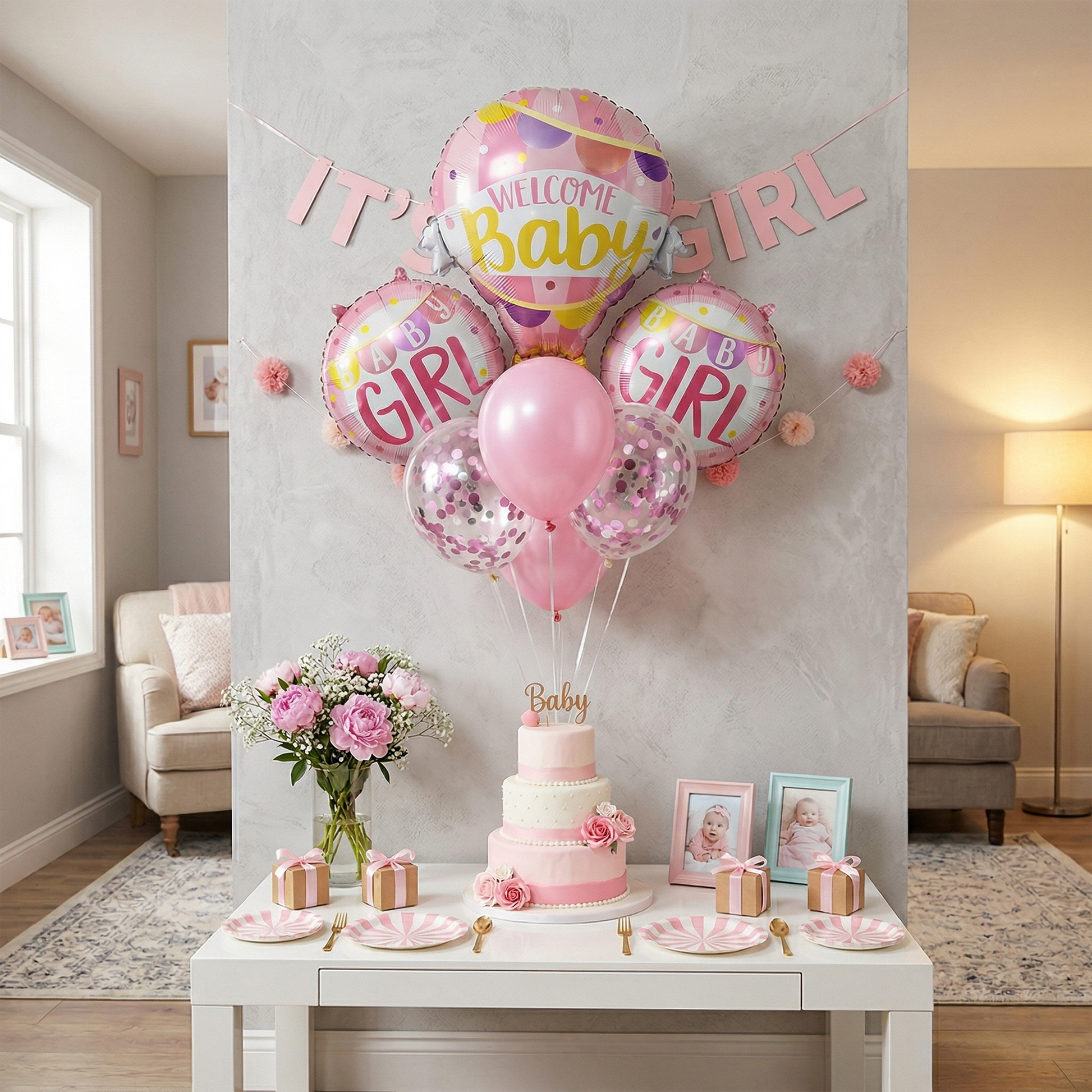 WELCOME BABY GIRL Balloon Party Set-Simple--S105 party X party