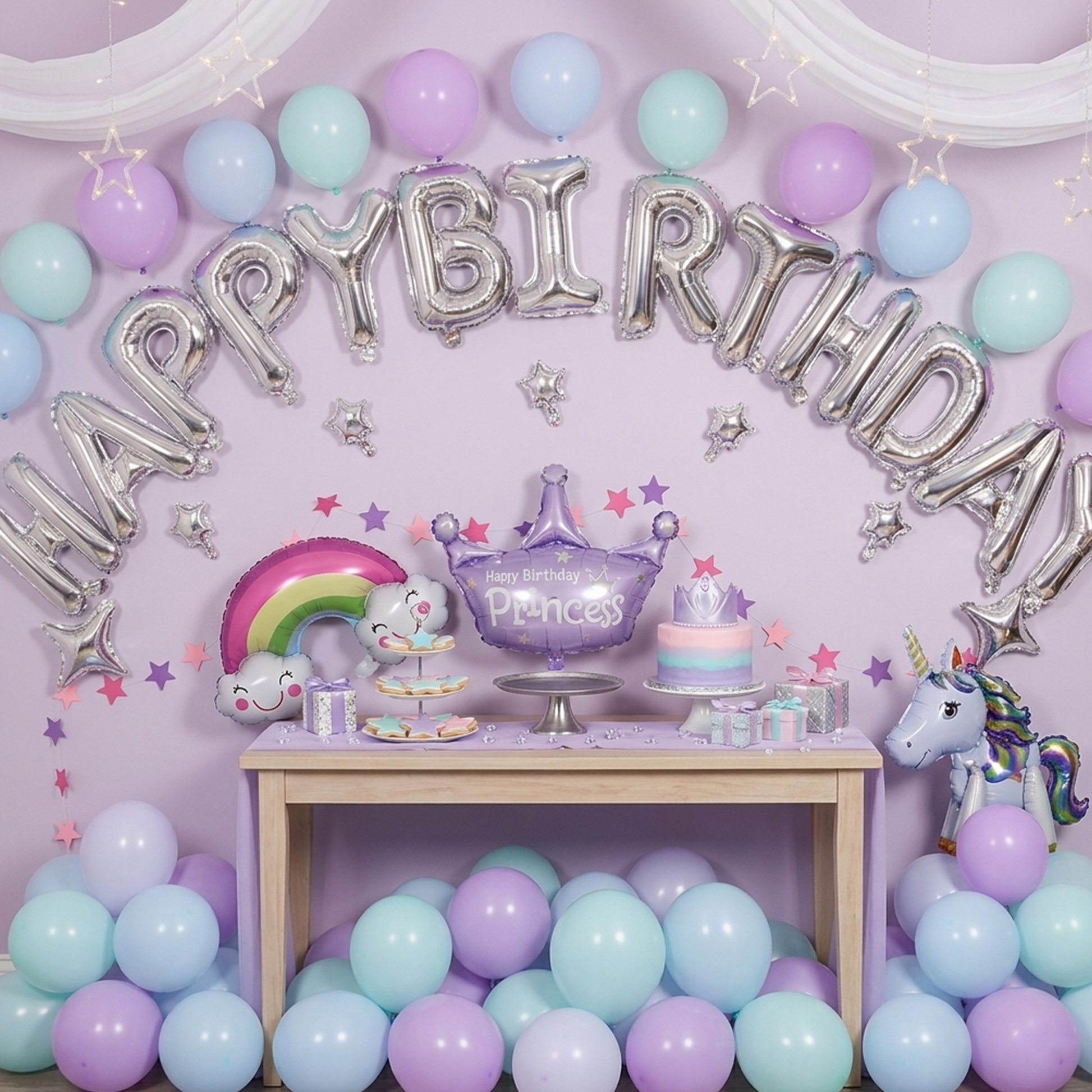 Unicorn Rainbow Balloon Garland Set – Purple, Gray Blue & Tiffany Pastel Macaron Party Decor-S153 party X party