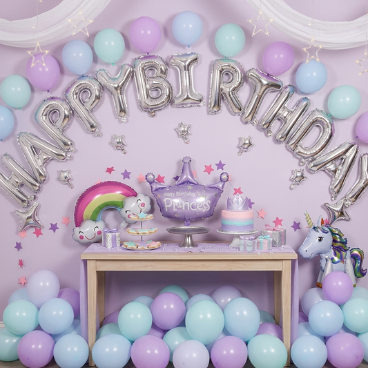 Unicorn Rainbow Balloon Garland Set – Purple, Gray Blue & Tiffany Pastel Macaron Party Decor-S153 party X party