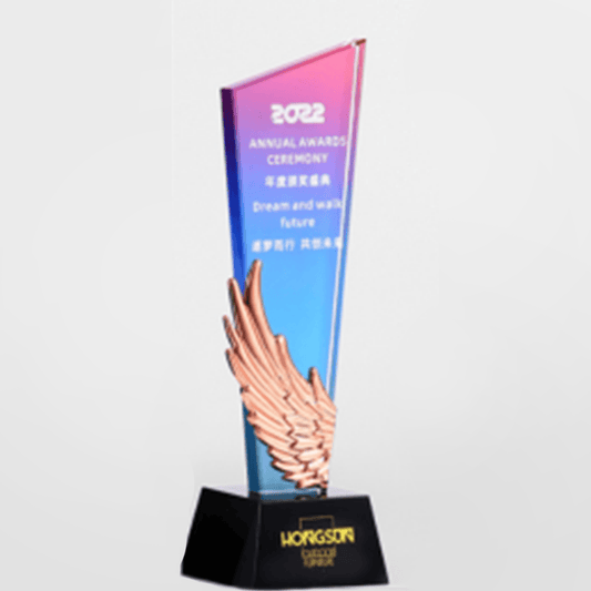 Crystal trophy Color trophy Customizable background color Three colors of wings available Metal wing trophy – TR-200 - party X party