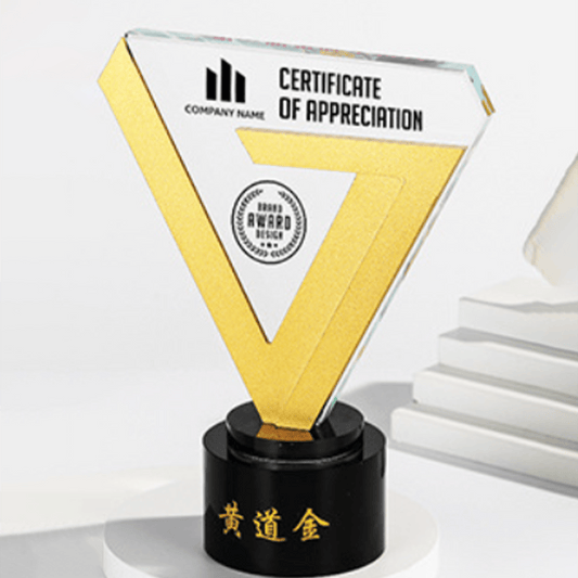 Crystal trophy, triangular trophy, fixed size, customizable color, engraving – TR-475 - party X party