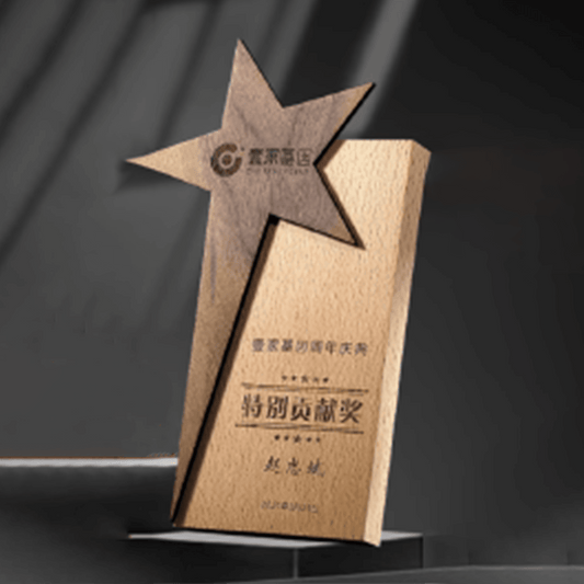 Wooden trophy, five-pointed star trophy, engraving possible – TR-810 - party X party