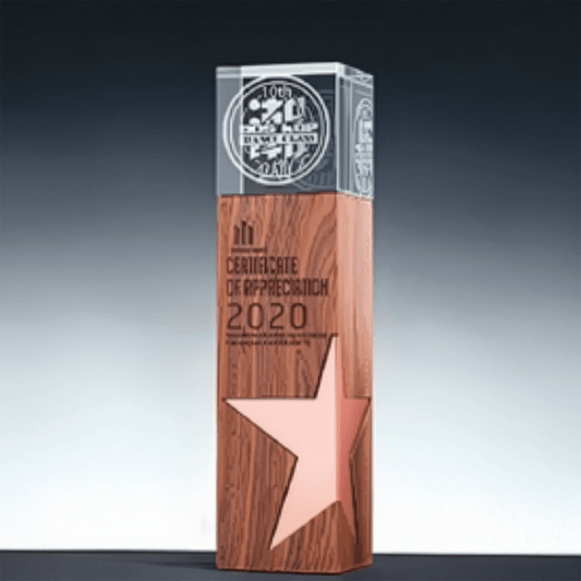 Wooden Trophy Creative Trophy Five-pointed Star Metal Trophy Customizable Colors Engraving Available – TR-880 - party X party