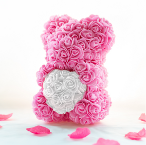 💕Rose bears(25CM) 🧸Birthday proposal decoration gift arrangement **Send wooden sign with carved heartfelt card**