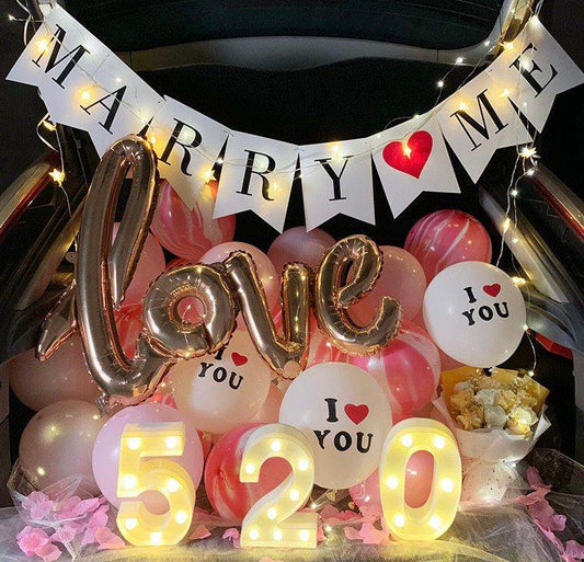 Pink proposal balloon party flag warm white 520 light car trunk decoration – --C006 - party X party