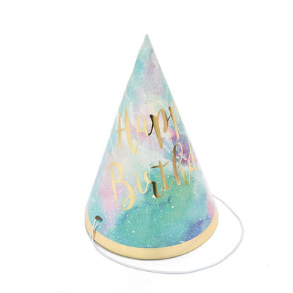 Happy Birthday Watercolor BBQ Tableware – Disposable Plate Set (A036) + Party Hat(--A037) - party X party