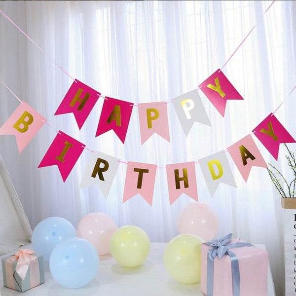 Happy Birthday Fishtail Flag M size B039-P Macaron Balloon x6 (Random Color) - party X party