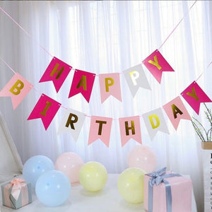 Happy Birthday 魚尾拉旗 M size B039-P + 馬卡龍氣球x6(隨機色)