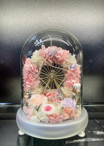 💕粉紅摩天輪永生花🌹紀念日 生日 求婚裝飾禮物擺設--F20