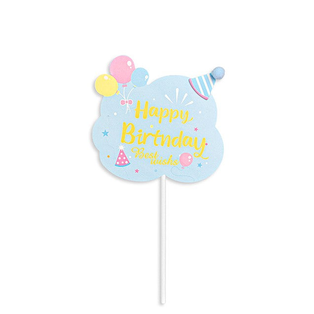 (Limited to North Point stores) 🌈HAPPY BIRTHDAY Balloon Birthday Hat Shape Cake Insert (Paper)-A042 (Three Colors)