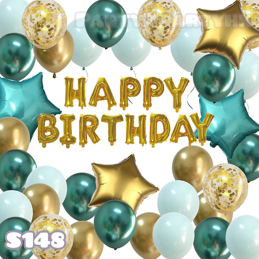 (can be changed) Party Celebration Balloon Arrangement Set (TIFFANY + Metallic Green + Metallic Gold Series) - S148