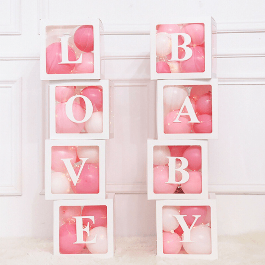 Transparent Balloon Box Set – White – BABY/LOVE Letter Options – Two Styles - party X party