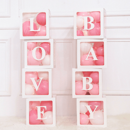Transparent Balloon Box Set – White – BABY/LOVE Letter Options – Two Styles - party X party