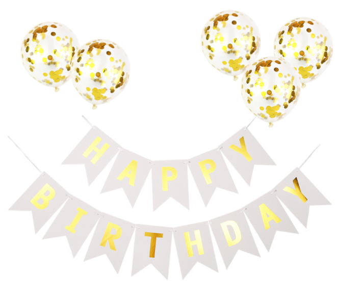 White fishtail flag MSIZE + sequined balloon (gold) simple birthday decoration/B039+B015