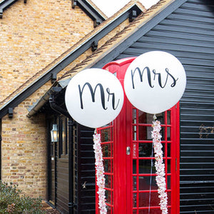 36吋圓球印花橡膠氣球 MR MRS(白)  求婚派對佈置裝飾-- B102