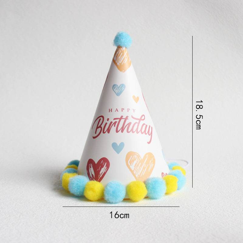 HAPPY BIRTHDAY Plush Ball Birthday Hats - Blue Yellow –A039 - party X party