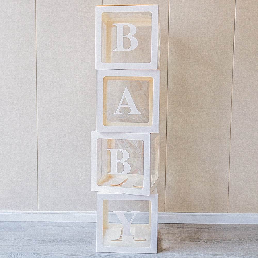 Transparent Balloon Box Set – White – BABY/LOVE Letter Options – Two Styles - party X party