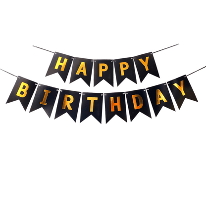 Happy Birthday black fishtail flag M size – B039-BK - party X party