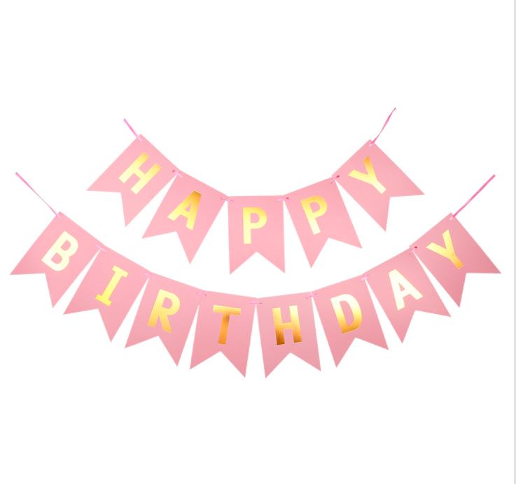 Happy Birthday Pink Fishtail Flag M size B039-PK 