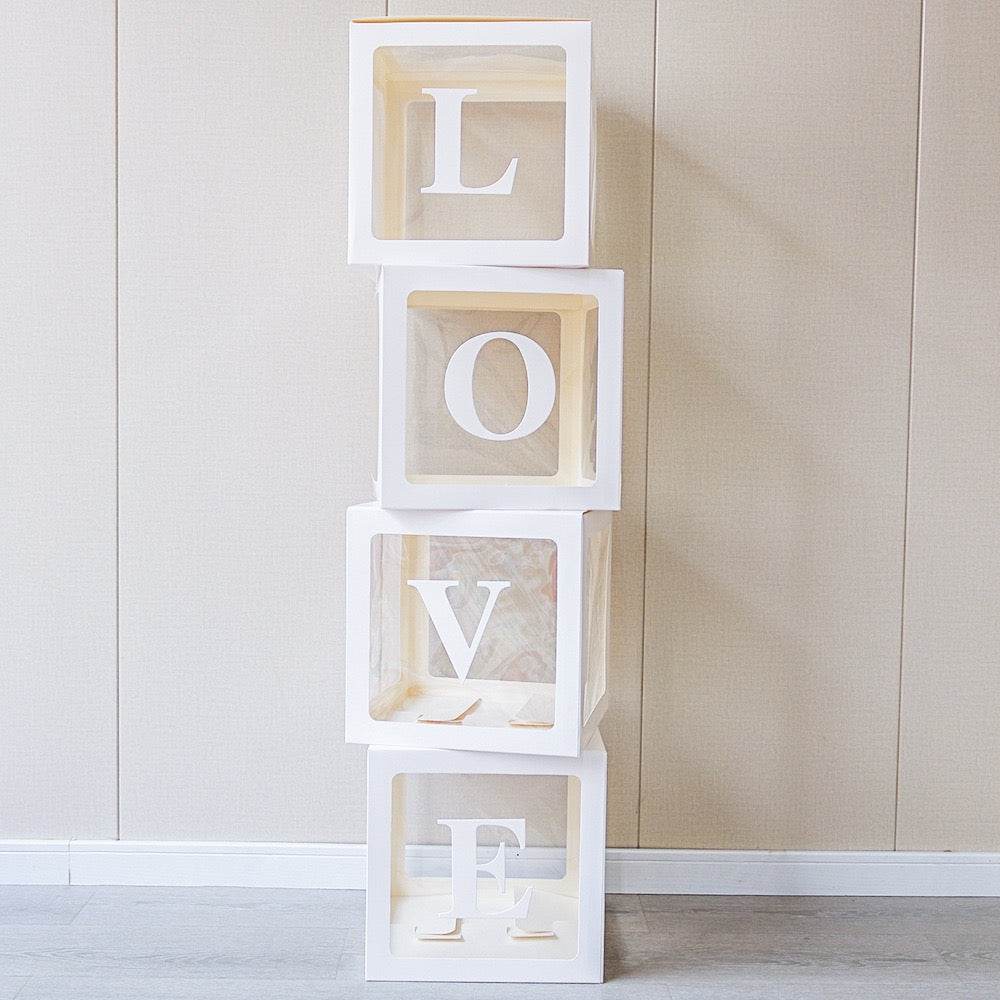Transparent Balloon Box Set – White – BABY/LOVE Letter Options – Two Styles - party X party