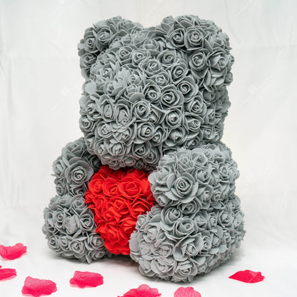 40CM Standing Rose Bear + Free Engraved Wooden Card - party X party