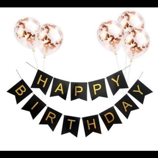 Black Fishtail Flag (M Size) + Rose Gold Sequin Balloon Set | Simple Birthday Party Decoration – B039-BK+B015-R - party X party