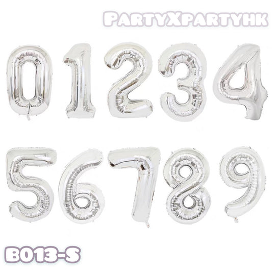16吋數字氣球(銀色) 生日氣球派對佈置裝飾  B013-S