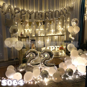 (The word can be changed) Silver and white star balloon party decoration set (matte white + matte gray series)--S064