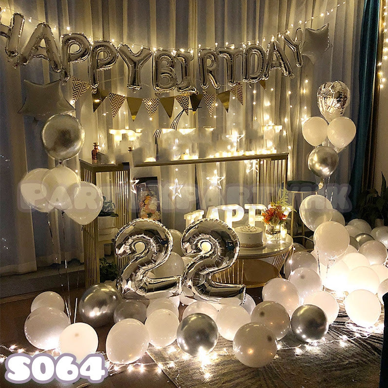 (The word can be changed) Silver and white star balloon party decoration set (matte white + matte gray series)--S064