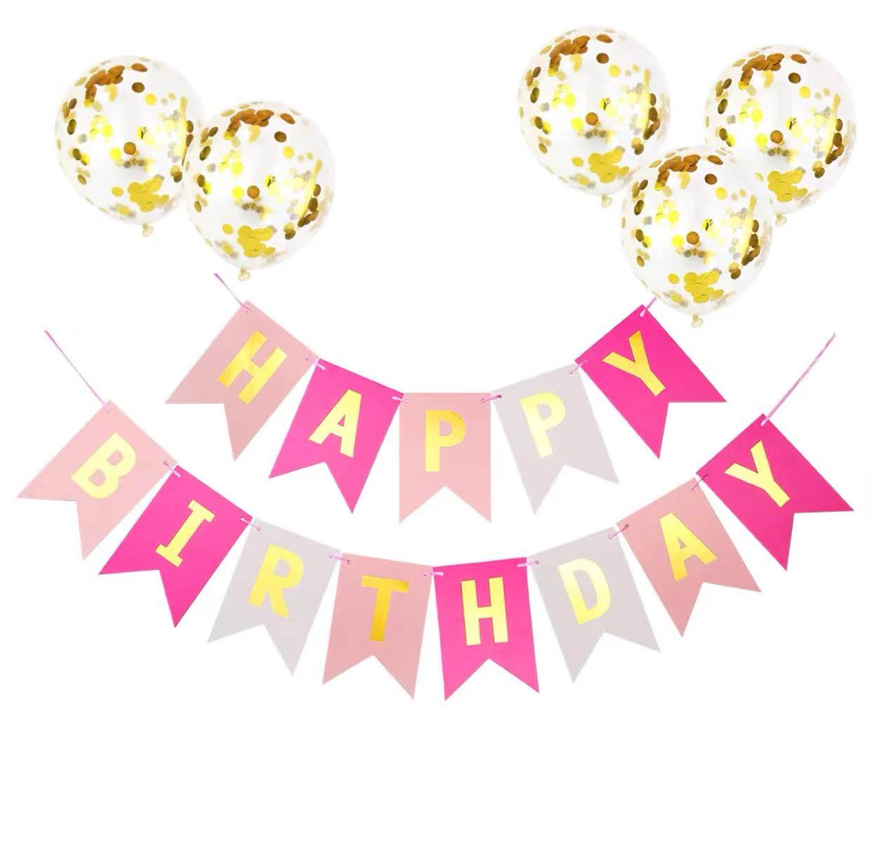 Pink color matching fishtail flag MSIZE sequin balloon (gold) Simple birthday decoration B039 – B015