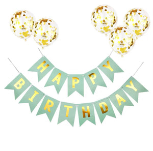 粉綠魚尾拉旗 MSIZE + 亮片氣球(金) 簡單生日佈置 /B039+B015