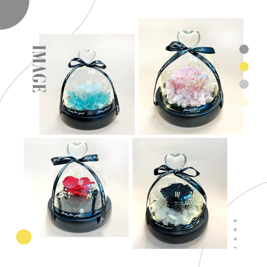 💕心形玻璃禮盒永生花擺設🌹紀念日 生日 求婚裝飾禮物--F06(四色)