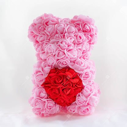 25CM Rose Bear – Birthday & Proposal Gift Display + Free Engraved Wooden Greeting Card