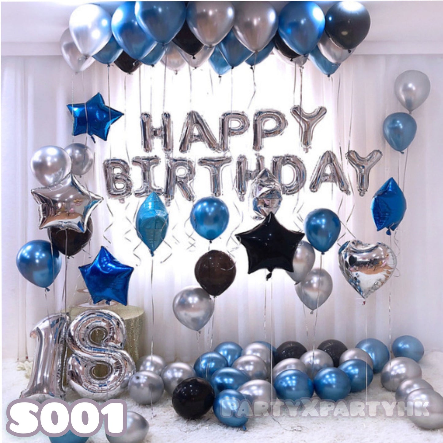 Metallic Balloon Party Decoration Set – Blue, Silver & Black--S001