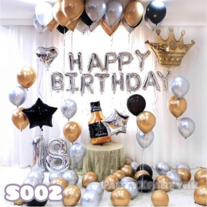 Metallic Balloon Decoration Set – Gold, Silver & Black--S002