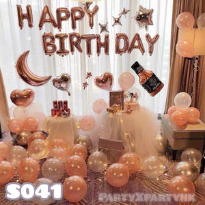 (可改字)玫瑰金 生日派對氣球 求婚佈置套裝 (玫瑰金+啞光白系列)--S041
