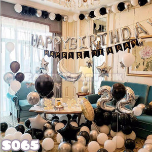 (can be changed) Black and white stylish balloon party party celebration decoration set (black and white series)-S065