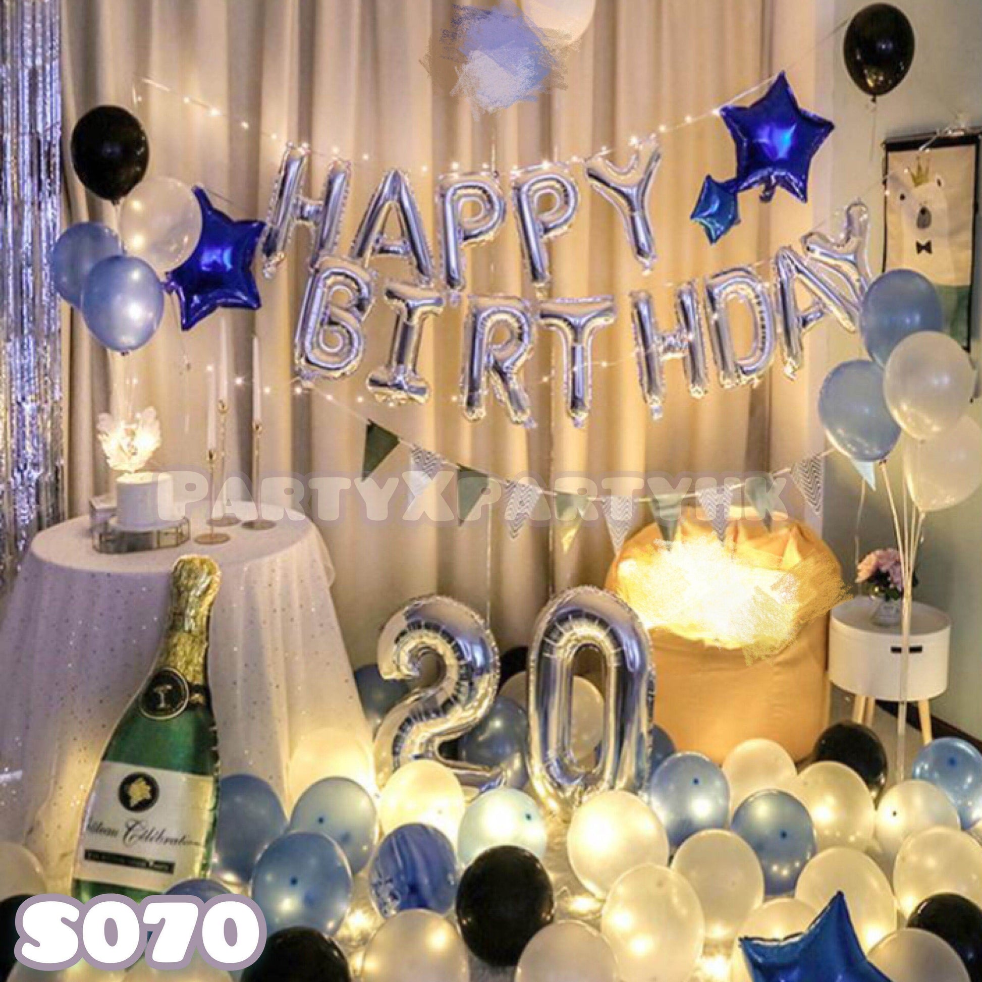 Large Champagne Balloon Decoration Set – Pearlescent Light Blue, White & Black--S070 - party X party