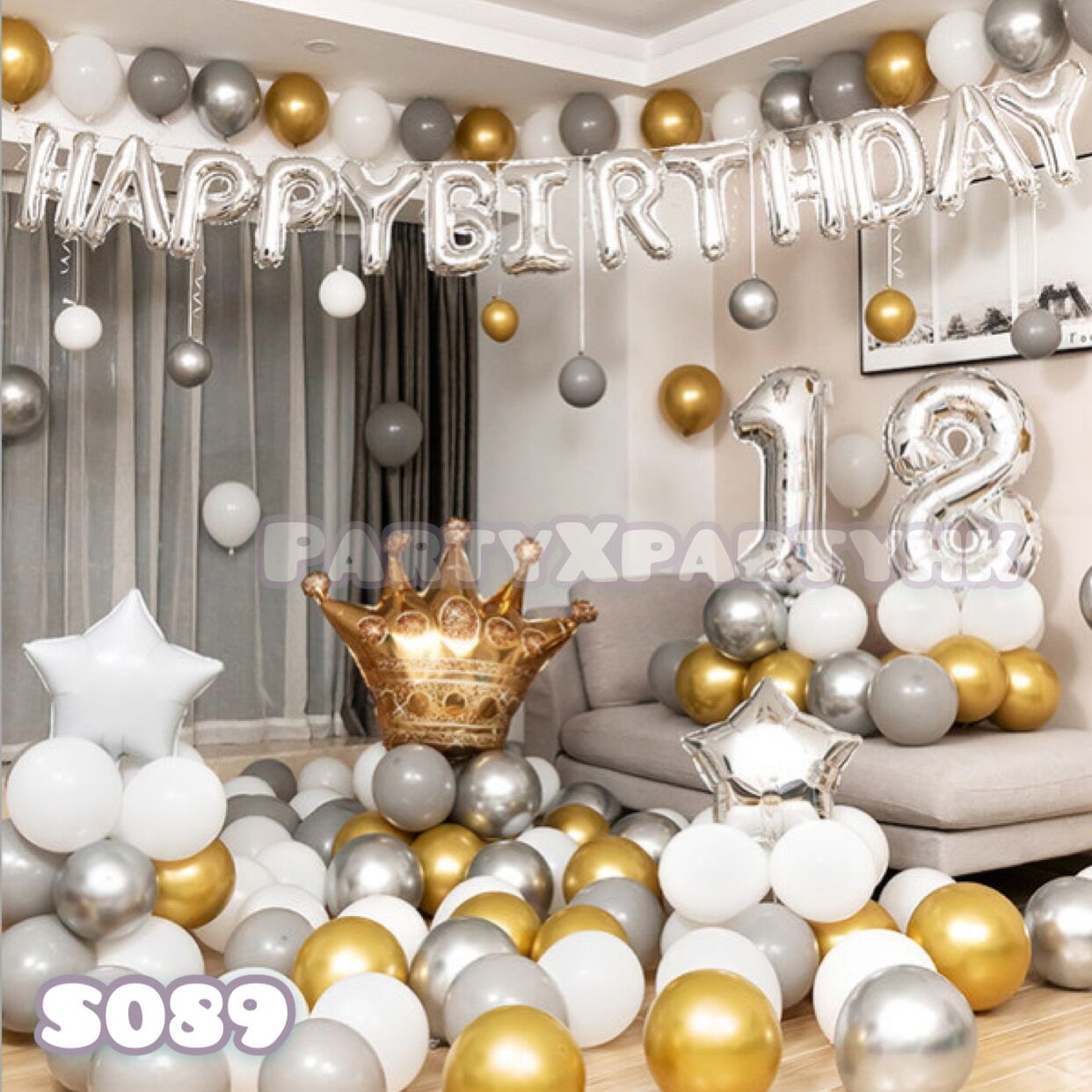 Royal Crown Balloon Decor Kit: Matte White, Matte Gray & Metallic Accents--S089