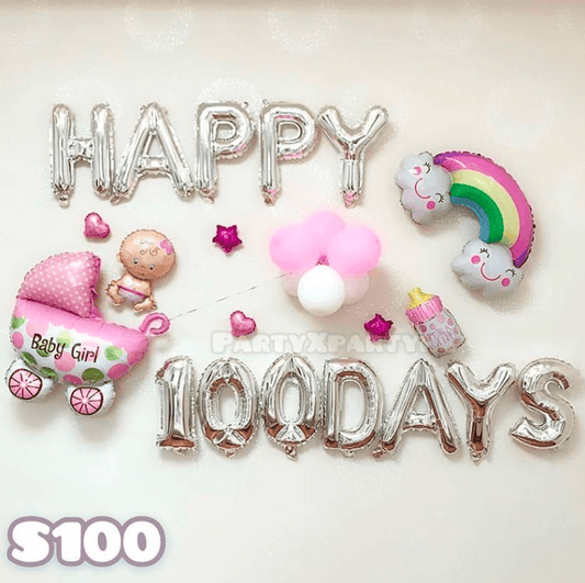 Baby 100th Day Celebration Party, Girl, Balloon Decoration Set – S100 - party X party