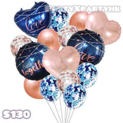 Rose gold, blue heart-shaped balloons, diamond rings, proposal decoration set – --S130 - party X party