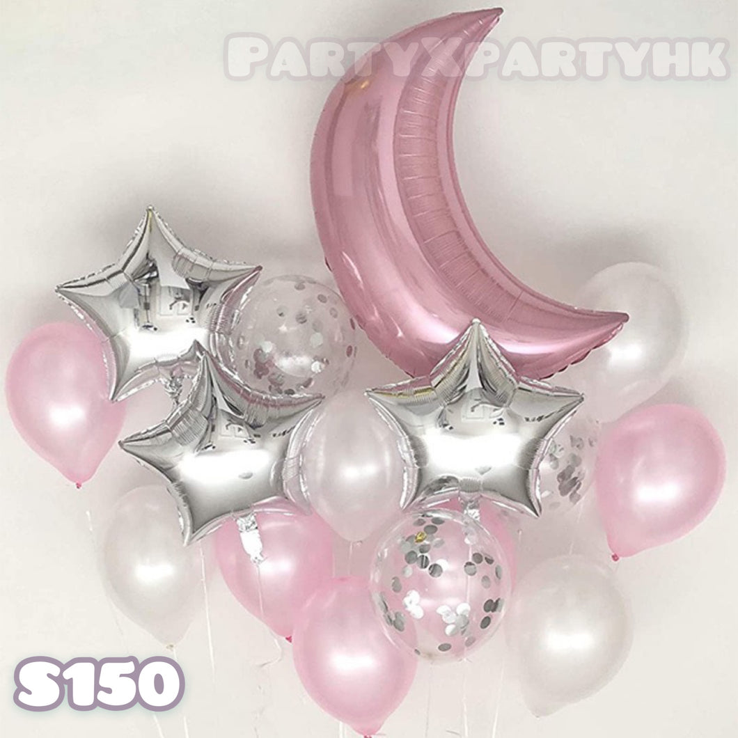 Moon Star Balloon Combination Pink Party Balloon Combo--S150