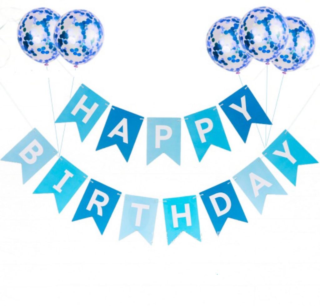 藍拼色 魚尾拉旗 MSIZE + 亮片氣球(藍) 簡單生日佈置 --B039+B015(BE)