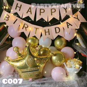 皇冠 粉白金色生日氣球 派對 魚尾拉旗 車尾箱佈置 --C007
